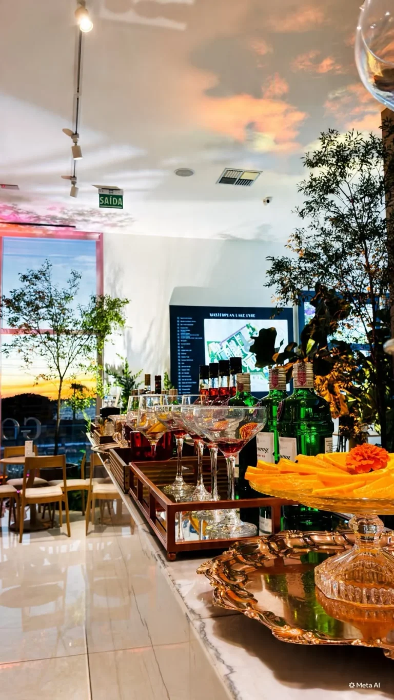 Bar preparado em salão com luz natural