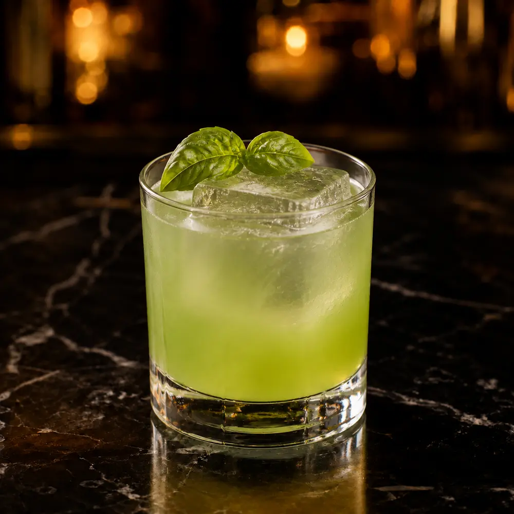 Drink Gin Basil Smash preparado pela Dudu Drinks